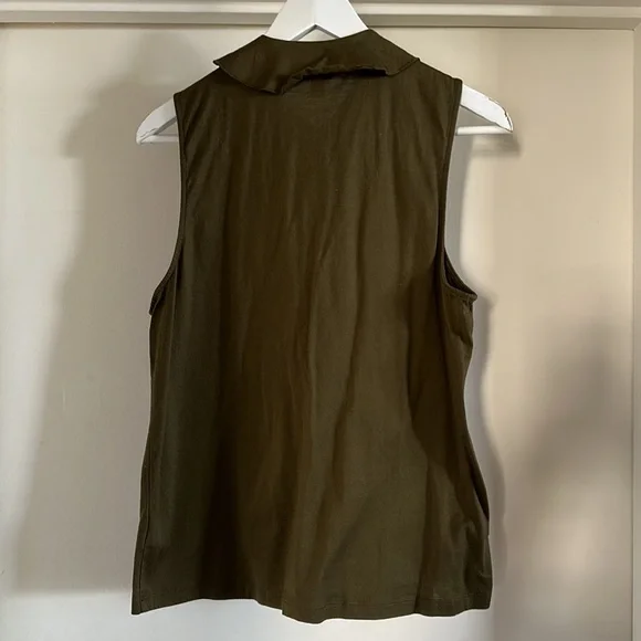 Lauren by Ralph Lauren Olive Green High Neck Ruffle Tank Top XL 100% Cotton - Picture 4 of 6